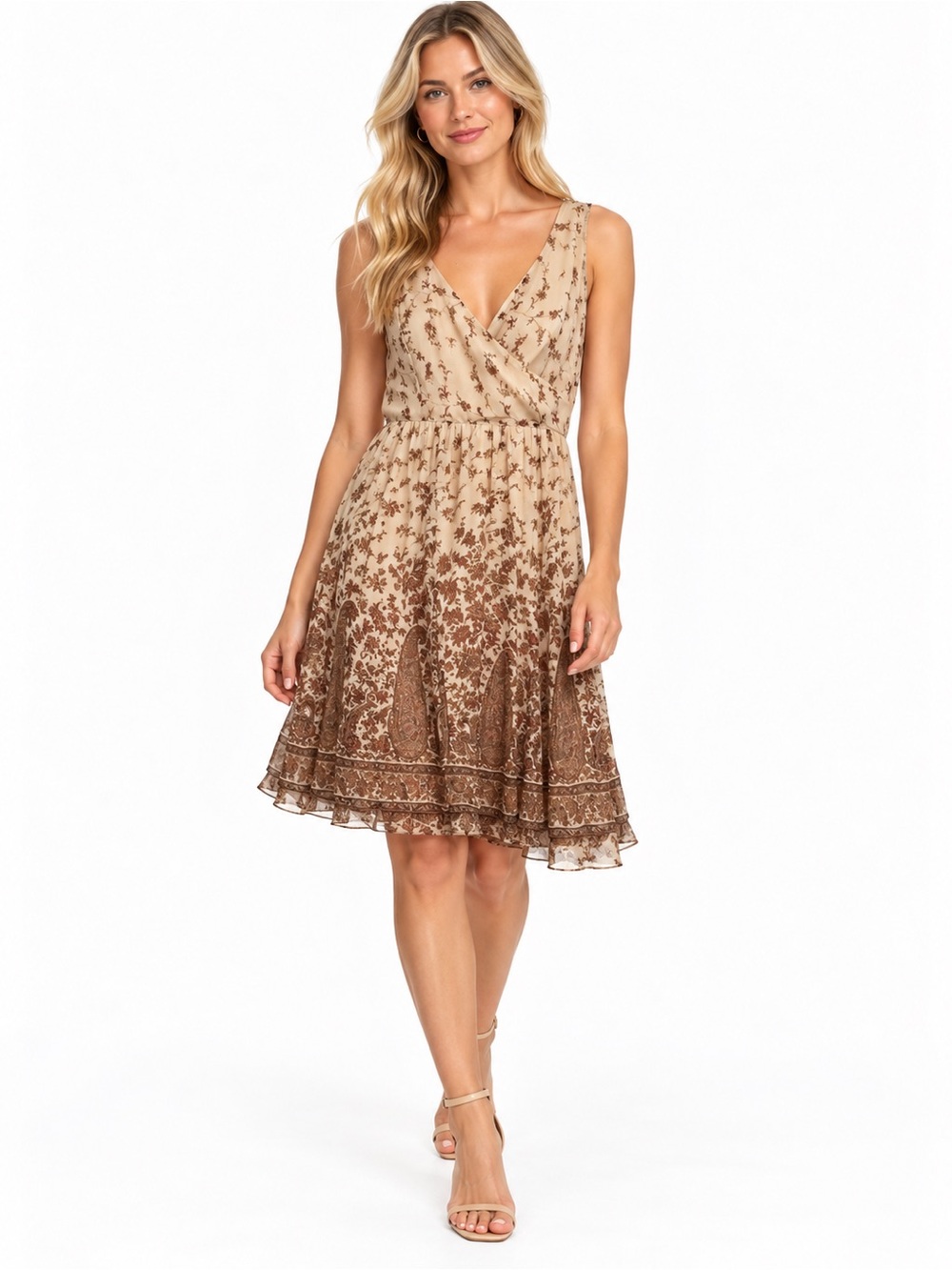 Jonathan Martin Hi Studio Beige Brown Silk Floral Dress 10